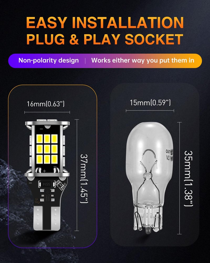 LUYED 3200 Lumens 921 LED Bulb for Backup Light Reverse Lights Ultra High Power 3020 30-SMD Chipsets 912 906 T15 W16W Bulb,6500K White(New Upgrade,Pack of 2) - Image 4
